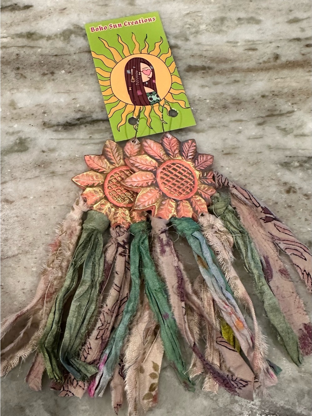Sunflower Tassel Earrings - Pink & Green